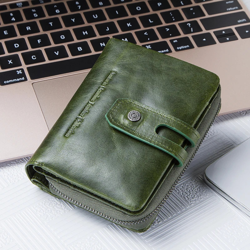 Contacts Wallet Women Zipper Genuine Leather Short Wallets Quality Coin Purse Women Hasp Button Purse With Credit Cards Holder 250318