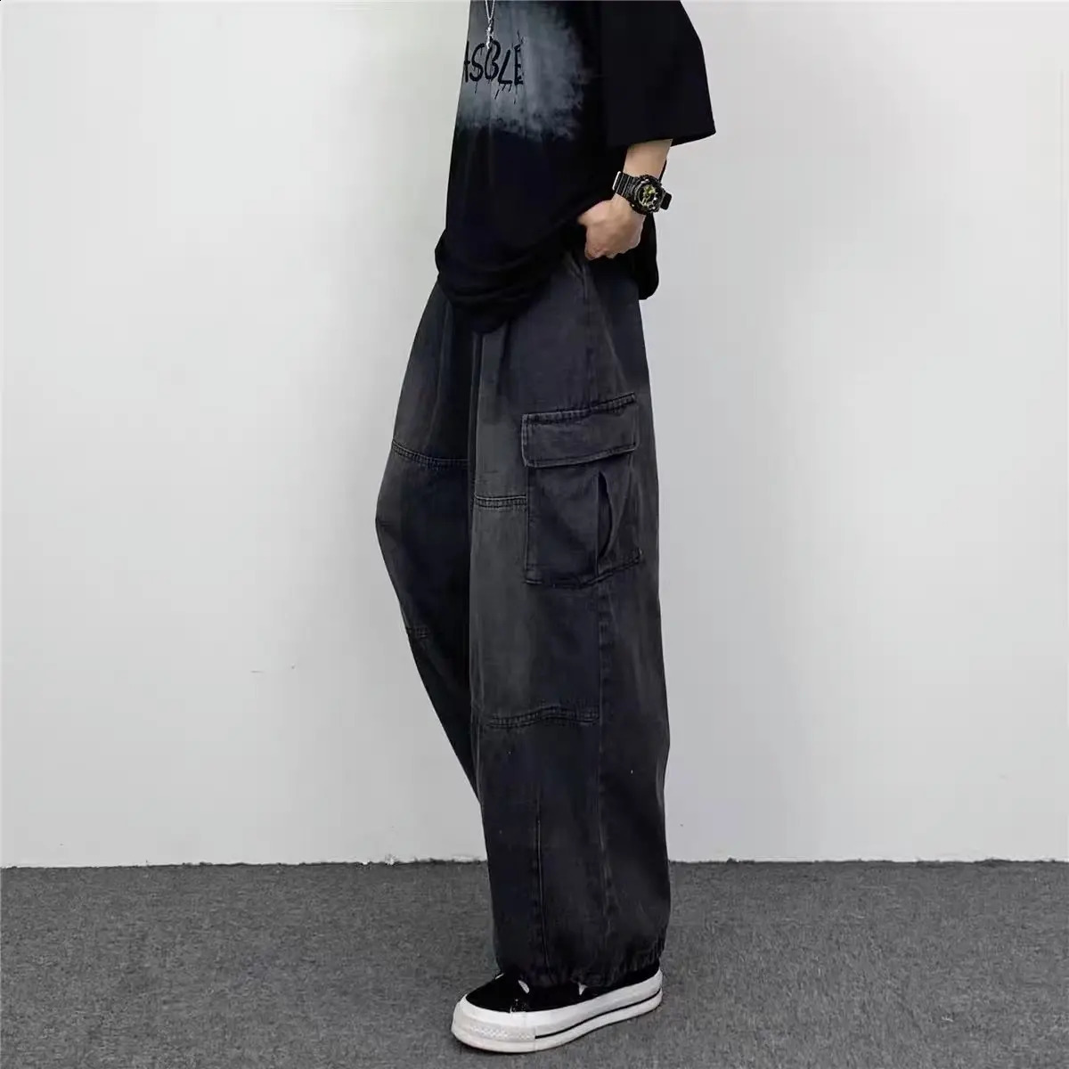Mens Wideleg Jeans Casual Trendy Large Pocket Denim Pants Four Seasons Loose Straight Leg Versatile Men Women 250319