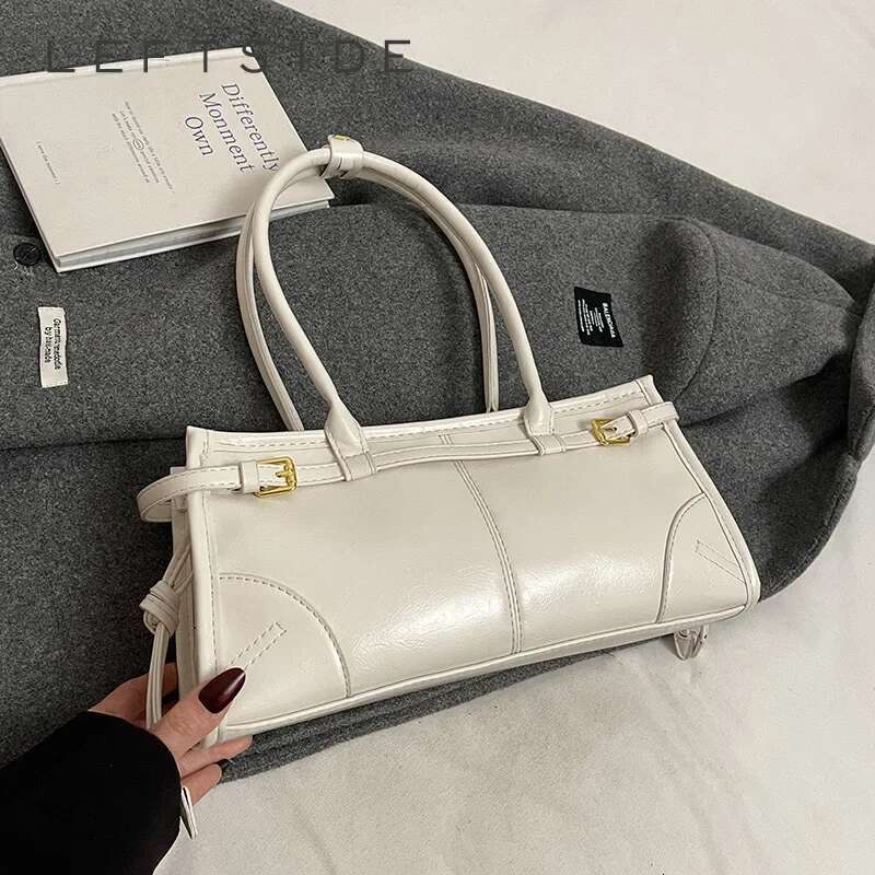 LEFTSIDE Small Short Handle PU Leather Tote Bags For Women 2025 Y2k Ladies Shoulder Bag Females Retro Simple Handbags And Purses