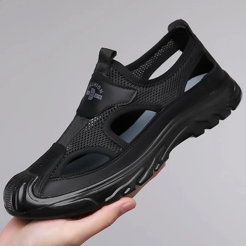 Summer Breathable Mens Bag Head Sandals Hollow Mesh Hole Shoes Outdoor Non-slip Lightweight Sports Leisure Beach Shoes 250317