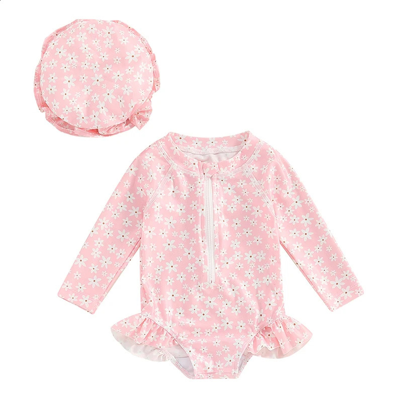 Infant Baby Girl Swimsuit Long Sleeve Zip Swimwear Bathing Suit Beach Wear 250319