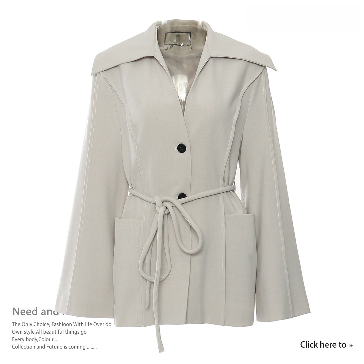 Women Gray Belted Pocket Elegant Big Size Blazer New V-neck Long Sleeve Jacket Fashion Tide Spring Autumn 2025 1DH7640