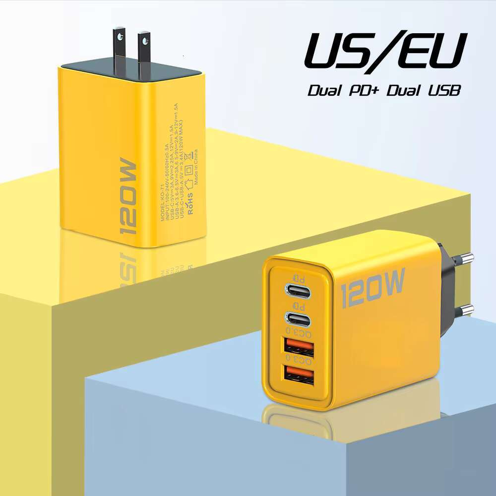 High-speed Phone High Power 120w Travel Charger Usb Ports 2 Pd 20W Fast Charging Adapter for Iphone Samsung