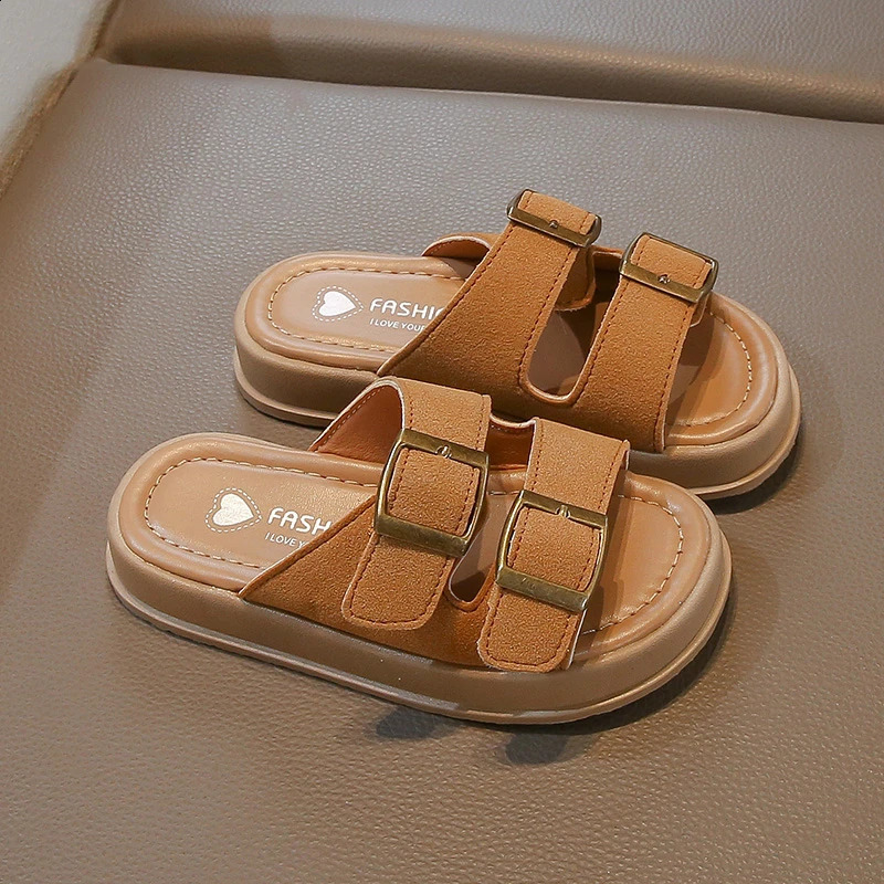 Girls slide platform suede buckle leisure beach summer childrens slide vacation trend anti slip slide comfortable childrens sandals 250318