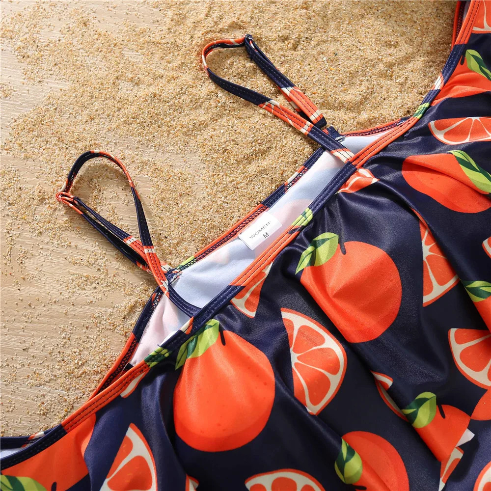NASHAKAITE Family Swimsuit Mother Daughter Matching Swimwear For Family Set Orange Printed Mommy and me swimsuit bikini women 250319