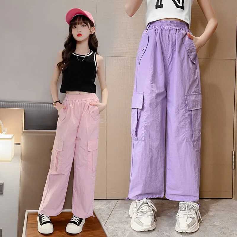 Teenage girls fashionable straight pants with four pockets hot selling in summer childrens clothing high waist length Trojan 5-14 yearsT250318