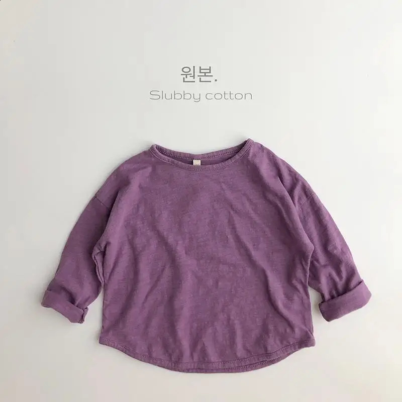 Solid Color Bottoming Shirt Clothes 100% Cotton All-match Long Sleeve T-shirt Spring Kids Boys Casual Crewneck Pullovers 250319