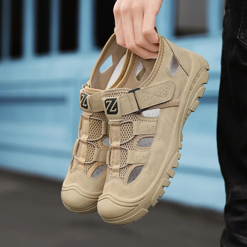 outdoor air penetrating mens sandals wild hollow sandals mens summer wear-resistant and anti slip shoe caps 250317