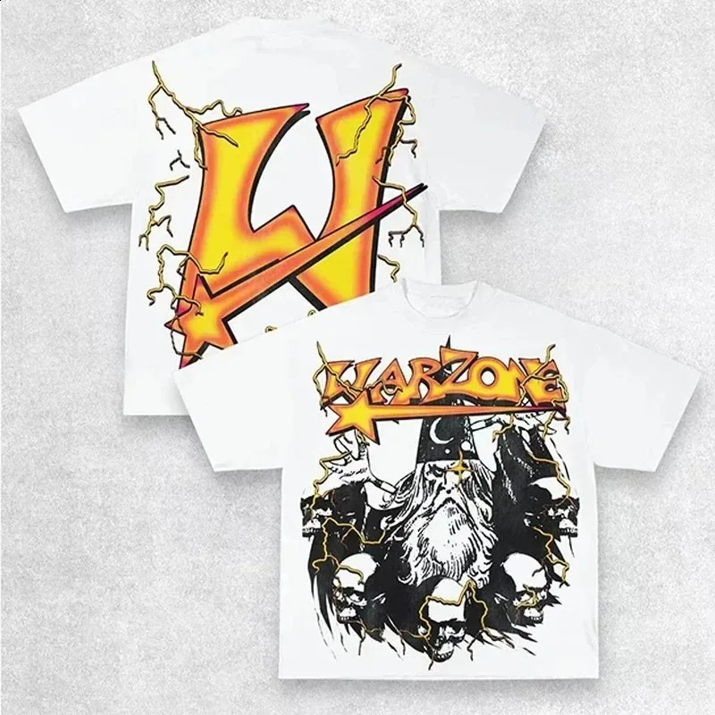 Y2K mens shirt Exaggerate Gothic printed Harajuku punk streetwear cotton round neck oversized short sleeved top tee 250319