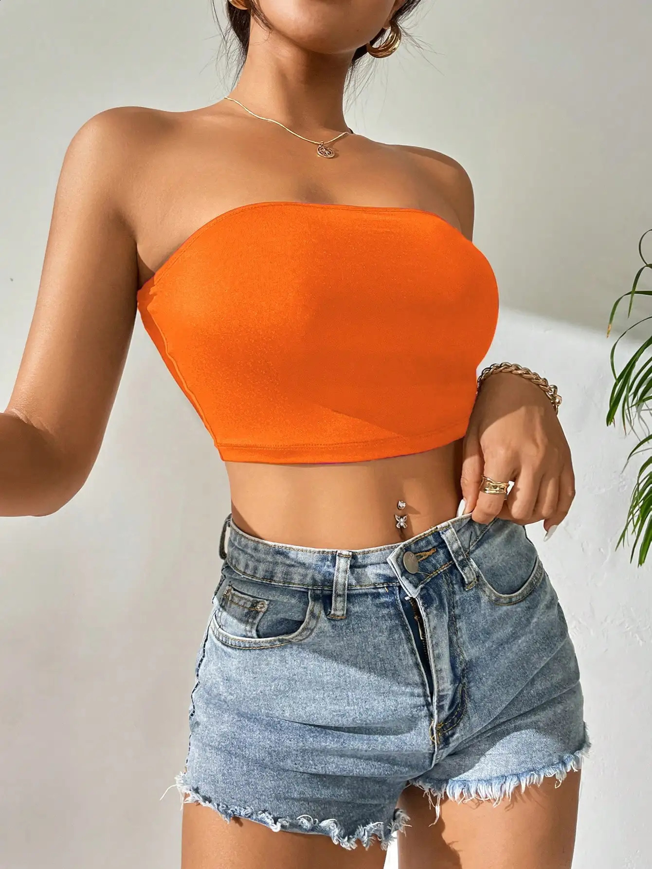 Womens summer strapless crop tube top sexy clothes sleeveless shoulder vest 2024 fashion spicy girl 250319