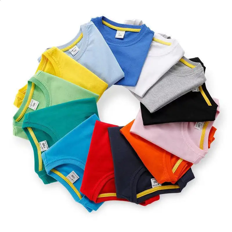 Summer Kids Basic T-shirt Boys Round Neck Tops Tee 2025 Children Short Sleeve tshirts Girls Solid Color Tees Wholesale Clothes 250319