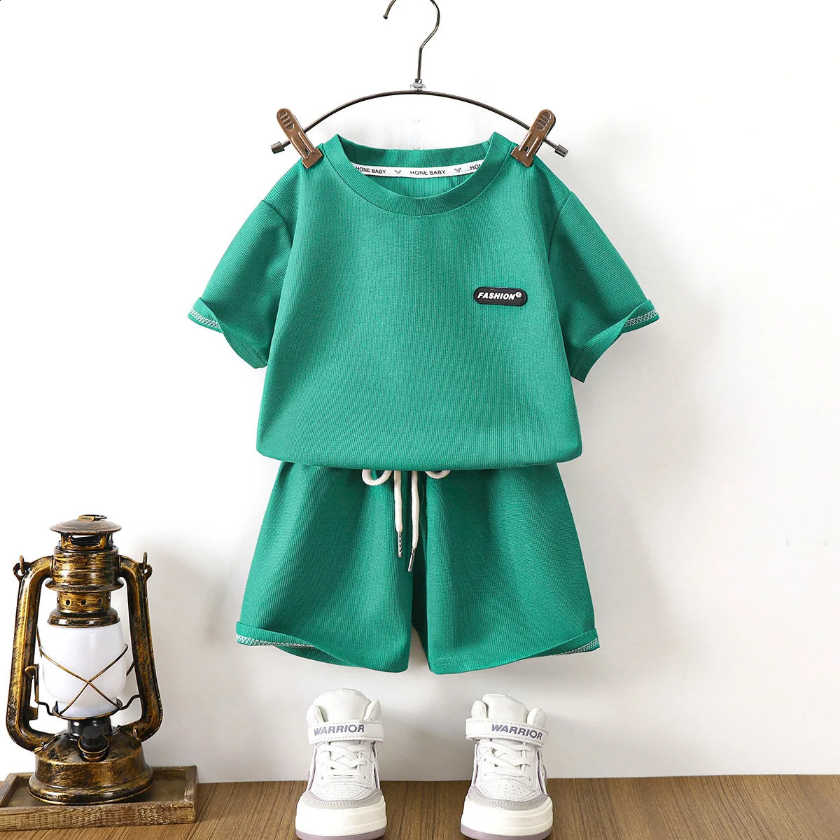Childrens Clothing Set Fashion Boys Solid Color Summer Short Sleeve Suit Girls Casual T-shirt Shorts Suit 1 2 3 4 Years Old 250319