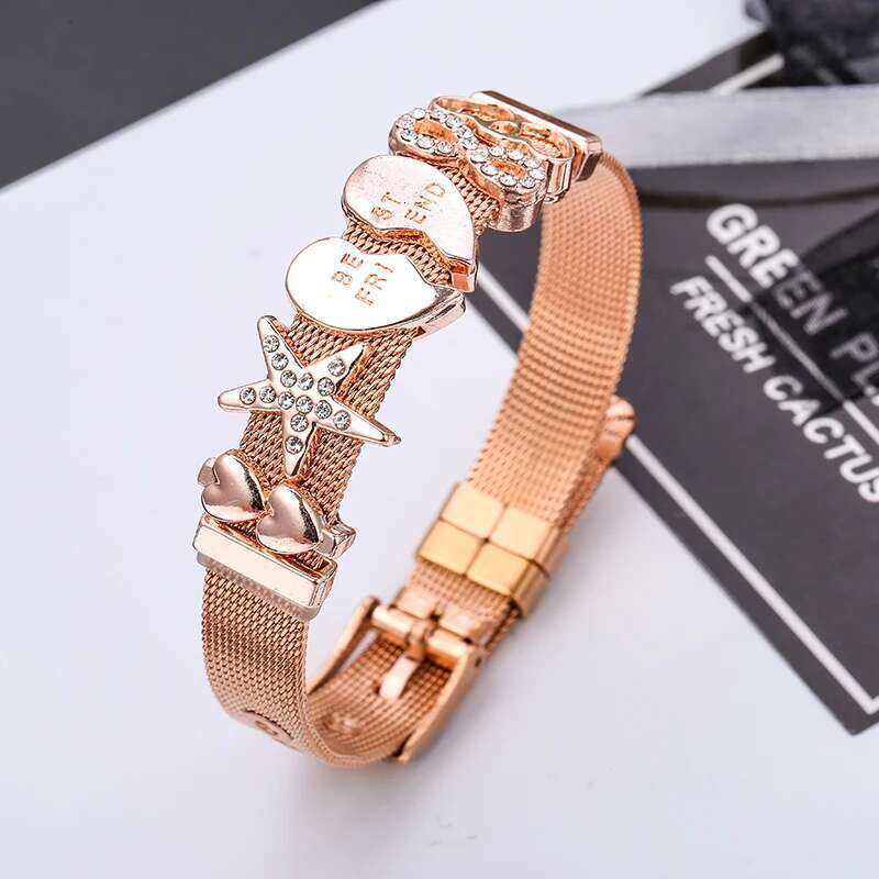 High Quality Stainless Steel Mesh Bracelets With BEST FRIEND Crystal Charm Fine Bracelets Bangles As Friend Women Gift
