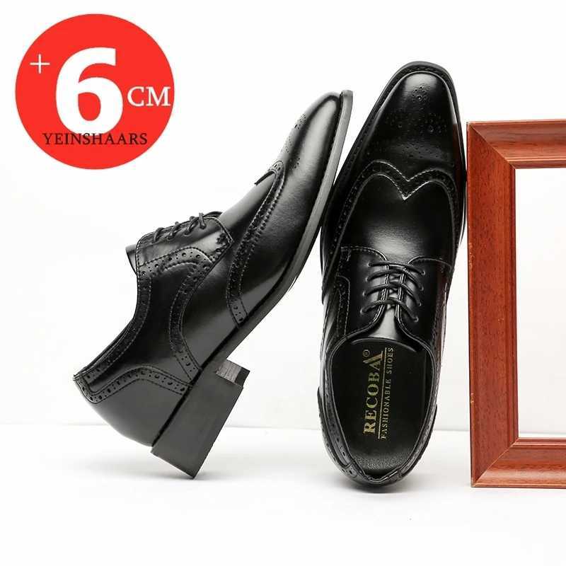 High quality genuine leather Brogue mens elevator shoes 6CM height increase Oxford mens formal dress business office weddingXJ250319