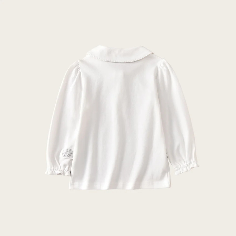 Girls Cotton Polo Shirt Children White Long-sleeved T-shirt Loose Breathable Size 90-170 250319