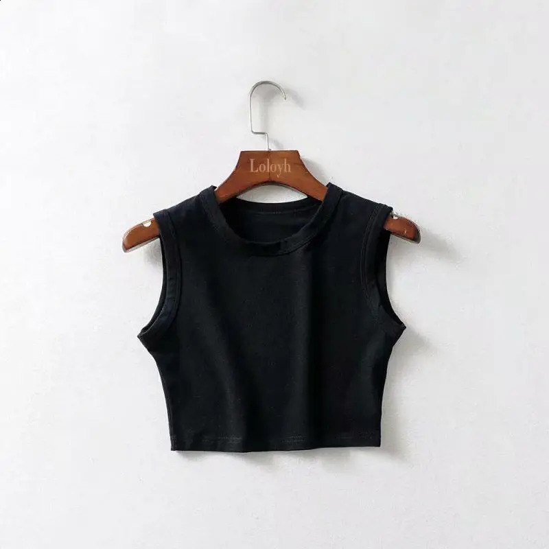 selling sleeveless top with basic short Oneck solid tight fitting vest toplevel womens clothing 2025 summer street casual full matching Ves 250319