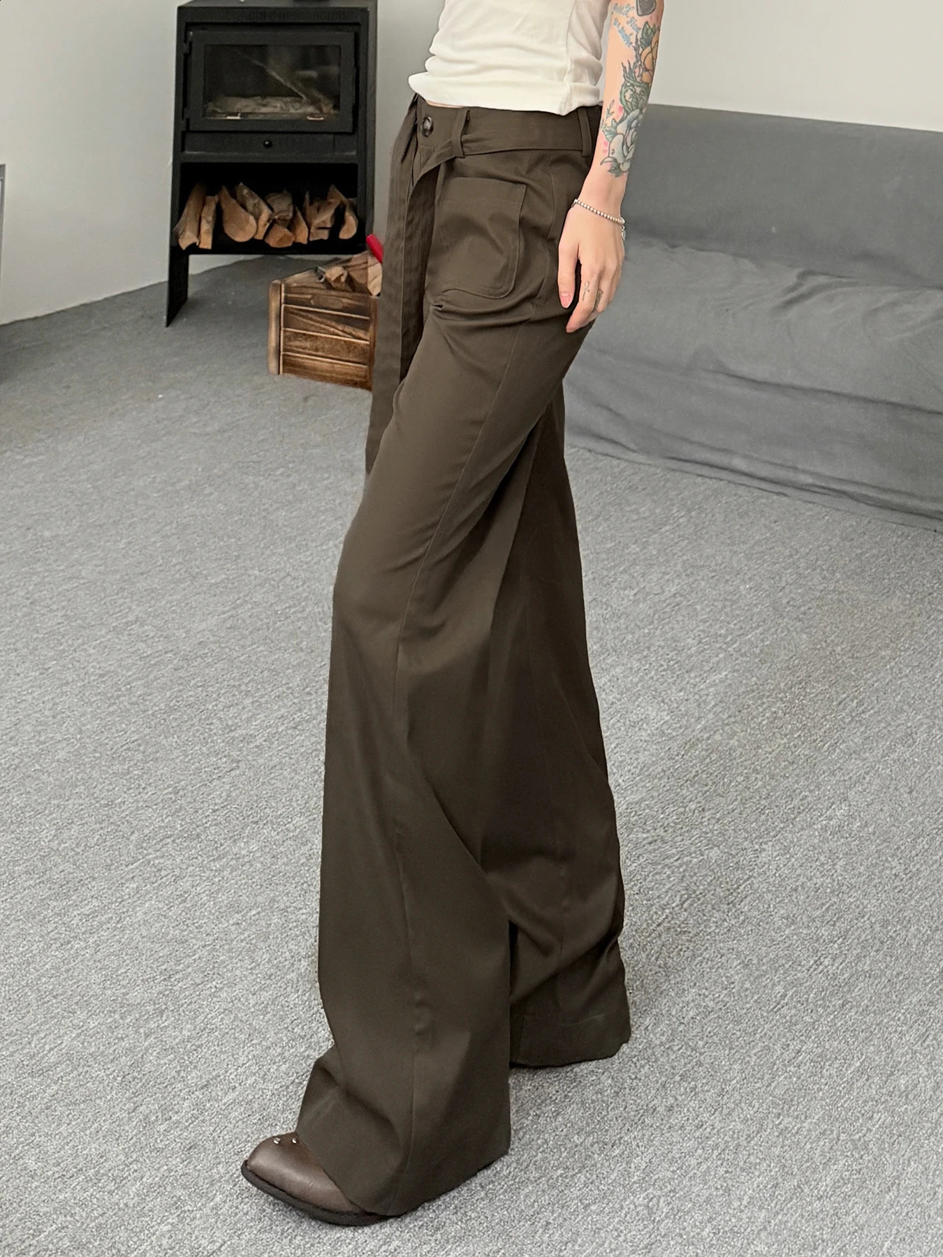 IAMSURE casual solid large pocket sparkling pants basic ultrathin bandage waist womens springsummer fashionable streetwear 250317
