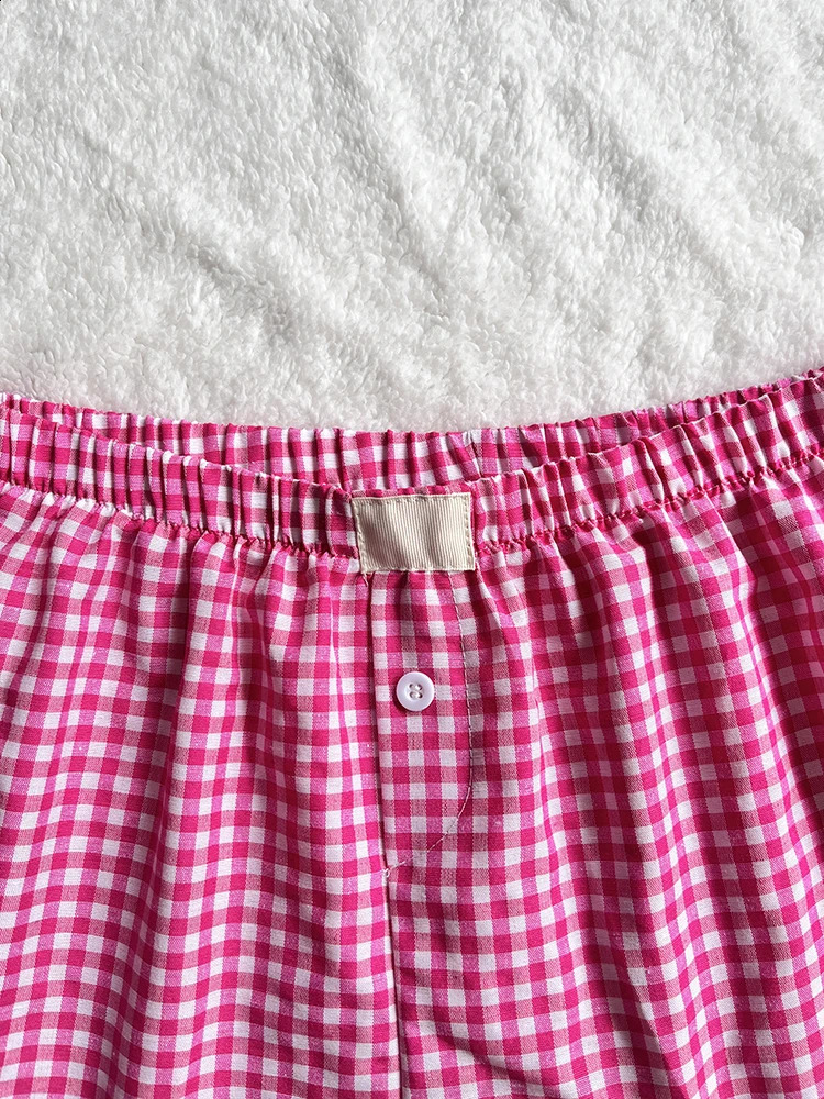 Gingham Boxer Shorts for Women Teen-girls Elastic Waistband Pull-on Red Blue Plaid Shorts Outfit Casual Lounge Summer Shorts 250319