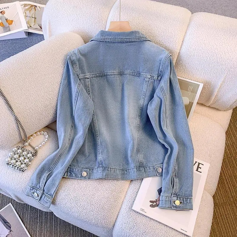 womens denim jacket Spring and Autumn Korean fashion retro Jean Coats womens casual jacket 250317
