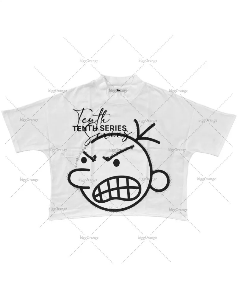 American Street Harajuku Retro Anime Print Oversized Short-sleeved Tops Men Y2k Fashion Loose Casual Versatile T-shirts Women 250319