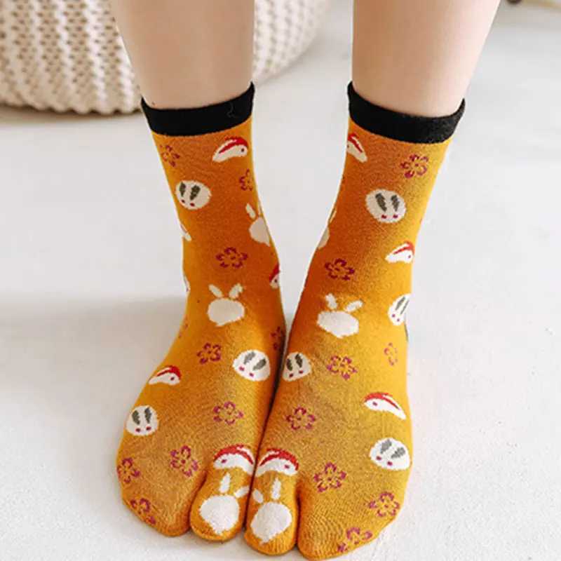 Two Finger Socks Unisex Japanese Kimono Flip Sandals Split Two Toe Sock Tabi Ninja Geta Socks Womens Tabi Socks X250319