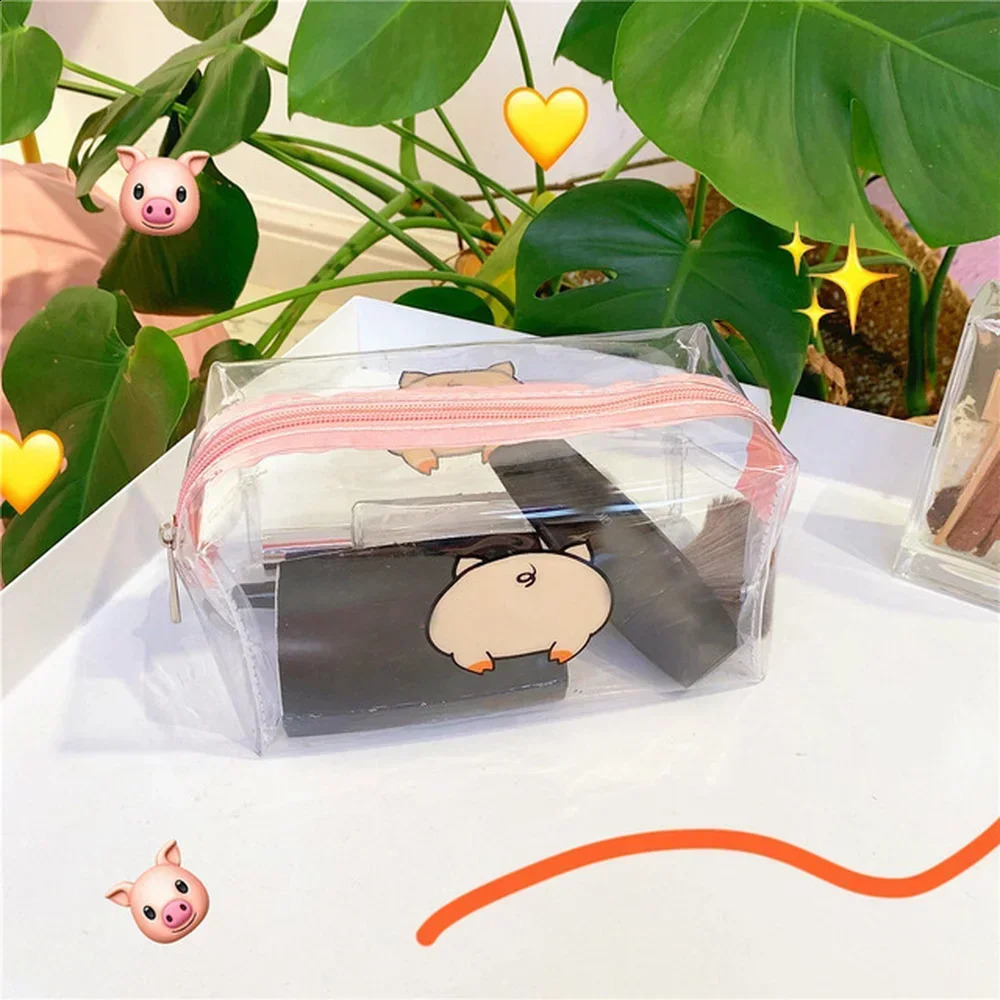 Clear Makeup Bag Fashion Transparent Travel Portable Mini Wash Storage Bags Strawberry Flower Print Women Zipper Cosmetic Bag 250314