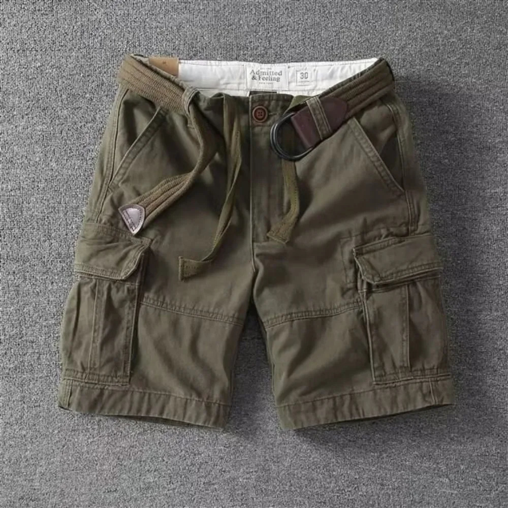 White Men Shorts Loose Large Size Multi-Pocket Overalls Summer Cotton Comfortable Nickel Pants Outdoor Casual Sports Beach Pants250312