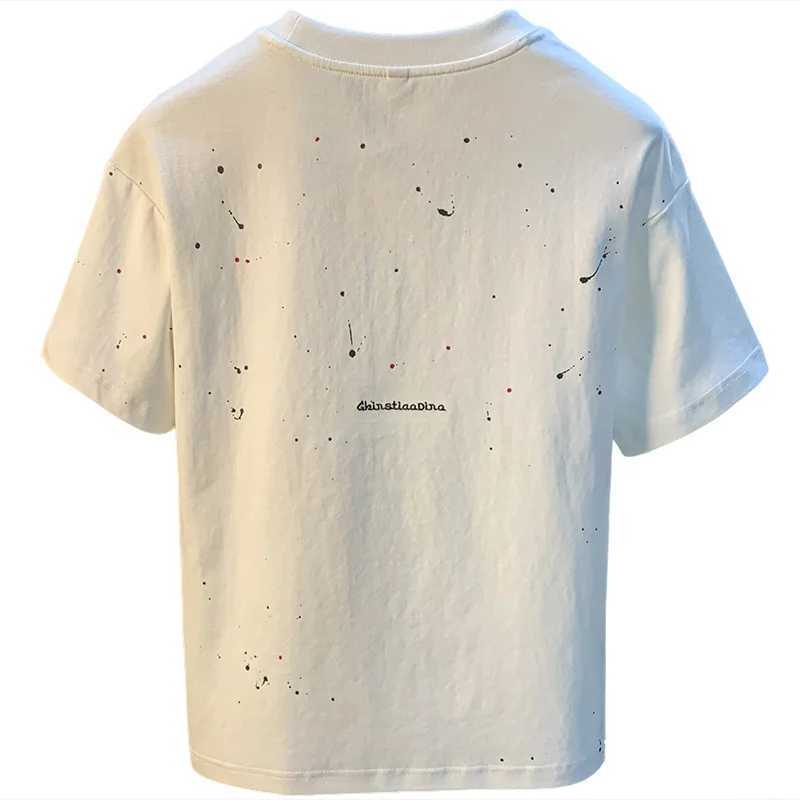 2025 Summer Trend Inkjet Printed T-shirt Short Sleeve Mens Thin Round Neck Large Size Breathable Embroidered White TopT250318