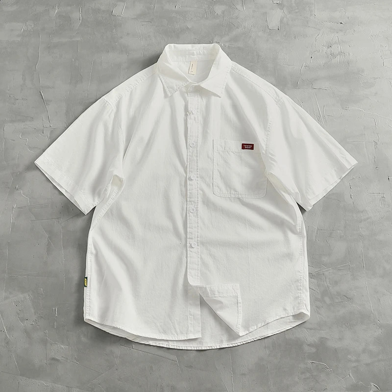 Vintage work shirt Short Sleeve shirt Mens loose cotton sleeved coat shirt 250317