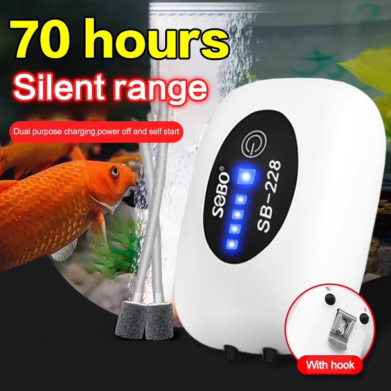SOBO Aquarium Fish Tank Oxygen Air Pump Compressor Charging Silent USB with Battery Portable Fishing Oxygenator 6000mA Outdoor 250318