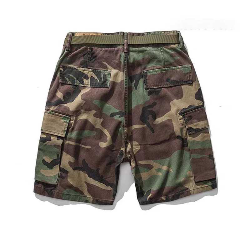 Fashion brand camouflage cargo shorts mens summer American waist belt multi flap pocket pants mid pants loose casual mens pants W250319
