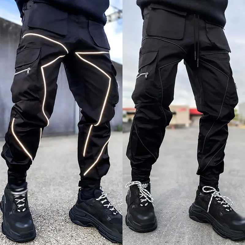 Men Casual Black Cargo Pants Oversize Striped Pocket Sweatpants Gym Sports Fitness Hip Hop Jogger Baggy Trousers Pantalon Hommes X250319