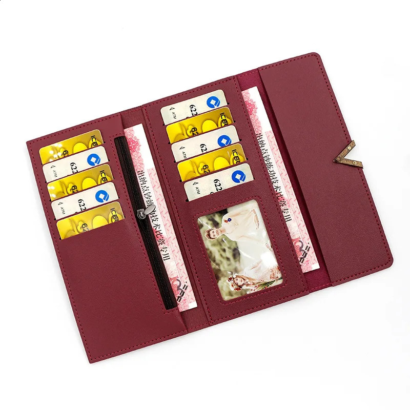Korean version womens long V-shaped buckle three fold womens wallet handheld bag card exchange bag 250318