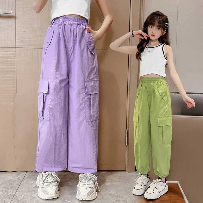 Teenage girls fashionable straight pants with four pockets hot selling in summer childrens clothing high waist length Trojan 5-14 yearsT250318