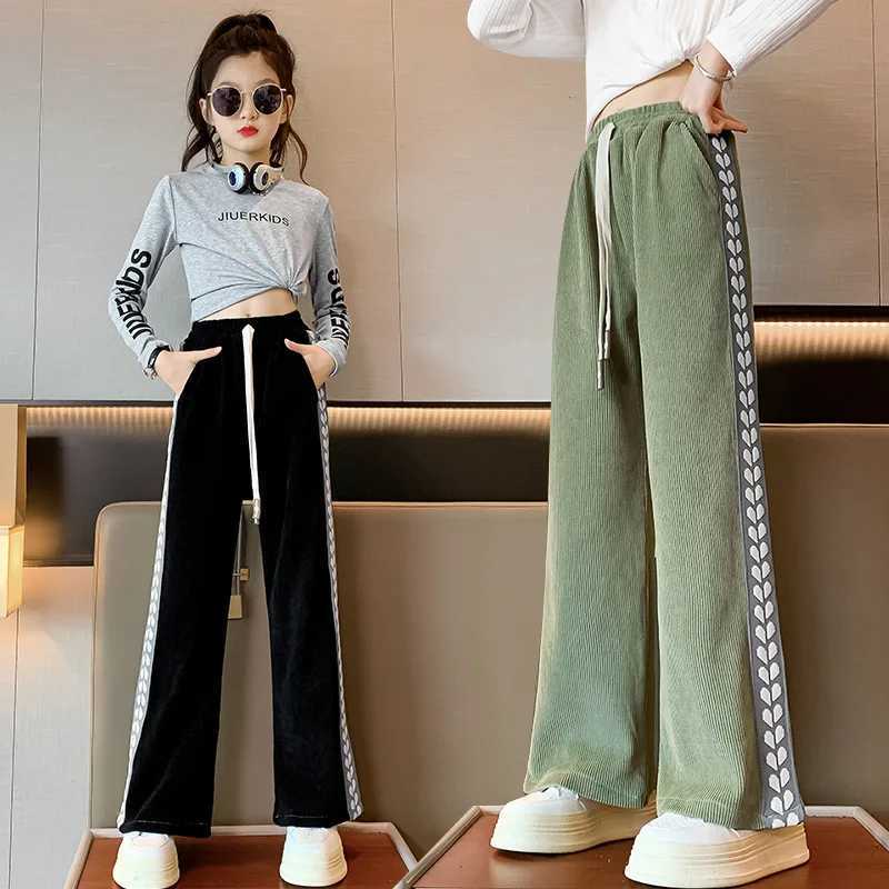 Teenage Girl Pants 2023 Spring/Summer Childrens Wide Leg Pants Childrens Clothing Casual Loose Girl Schunier Trousers 6 8 10 14 YT250318