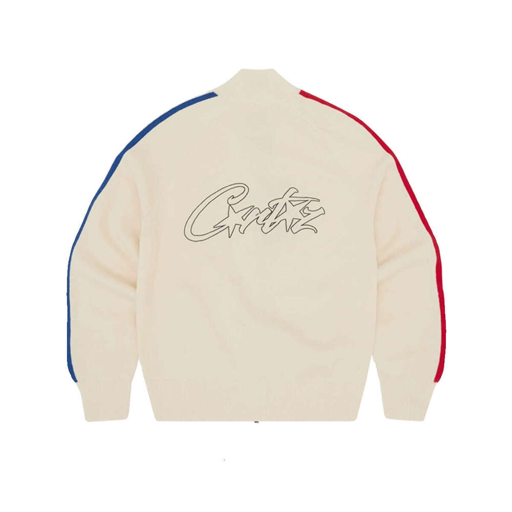 DRILL style American street hip-hop embroidered letter stand up collar zipper cardigan knit sweater men's trendy brand jacket