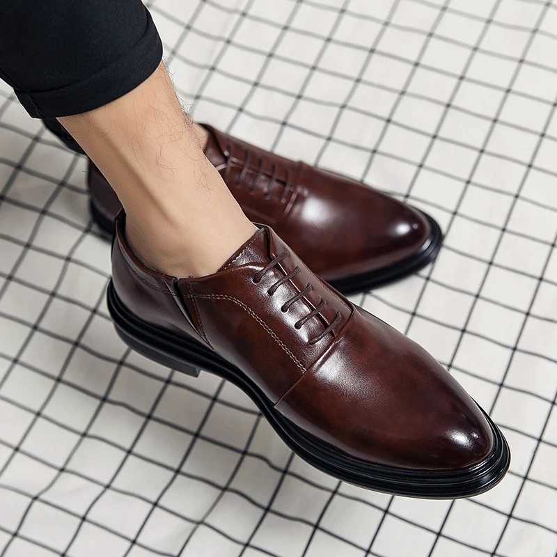 Fi Business official leather shoes mens black mens wedding shoes luxury derby dress lace office leather shoes mens plus sizeXJ250319