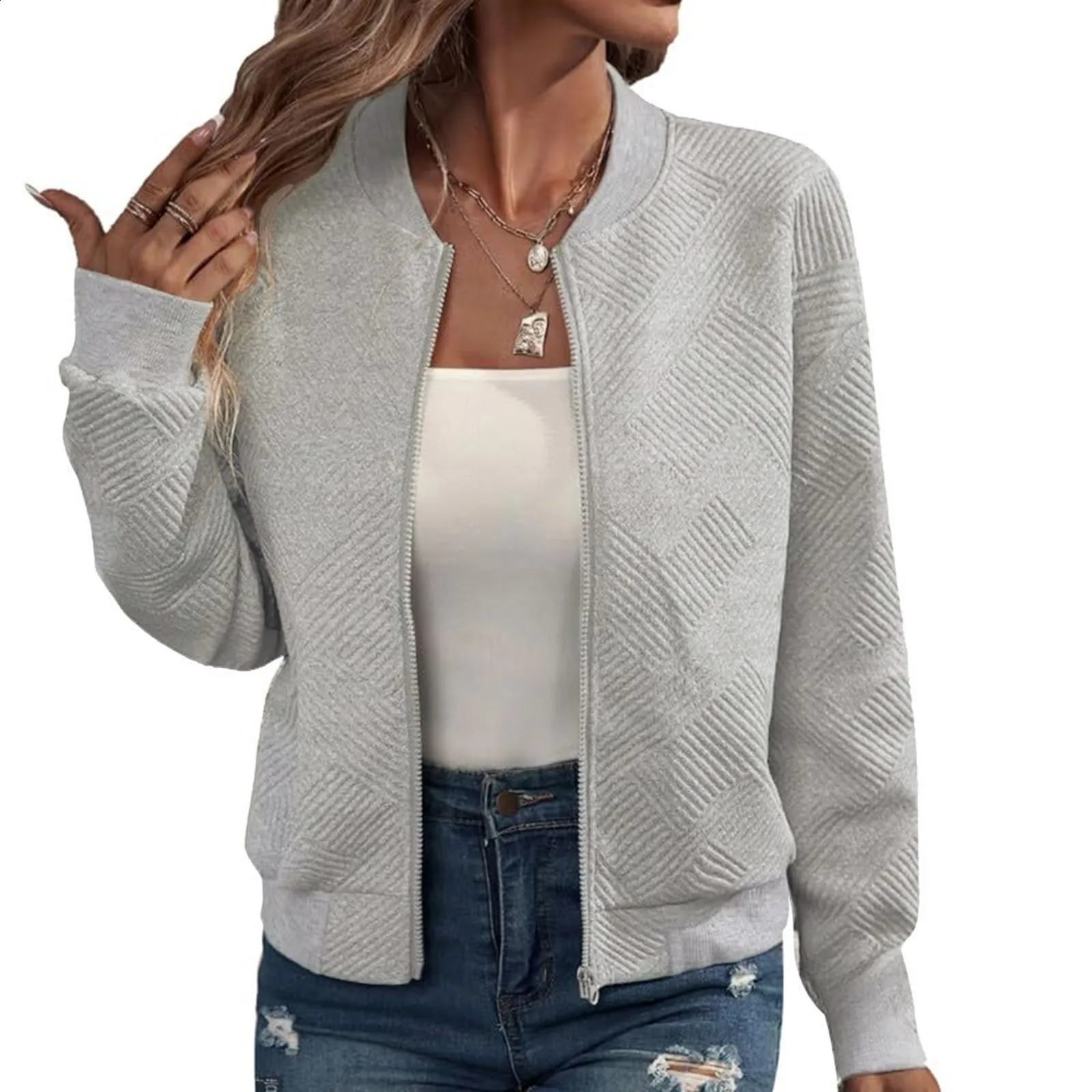 Women Long Sleeve Half Turtleneck Elegant Zipper Bomber Lightweight Casual Office Wear Slim Cardigan Coats Winter 250317