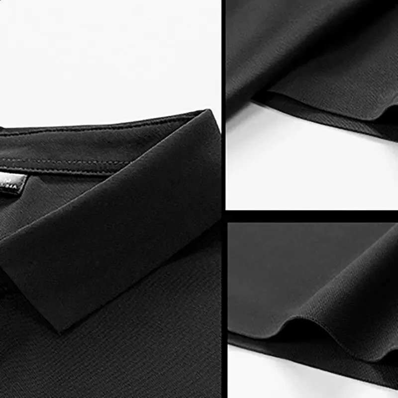 Summer ice silk polo shirt high-end solid color half sleeves unmarked casual collar thin mens clothing 250318