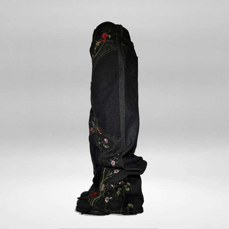 Y2K Blossom Baggy Jeans Trendy Floral Embroidery Streamlined Seams Unisex Streetwear Retro Harajuku Style Oversized Fit PantsT250319