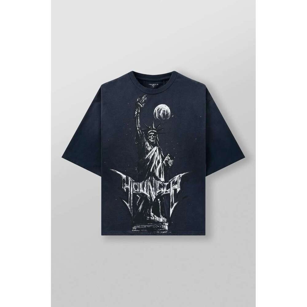 Men's oversized short sleeved T-shirt, retro American style, street hip-hop, loose fit, outdoor, sports, fitness