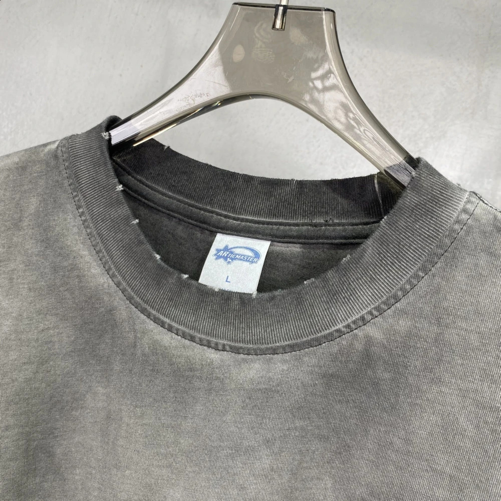 Vintage High Street Distressed T-shirt For Men Y2k Oversized Short Sleeve Tee Goth Women T Shirts Hip Hop Streetwear Cotton Tops 250319