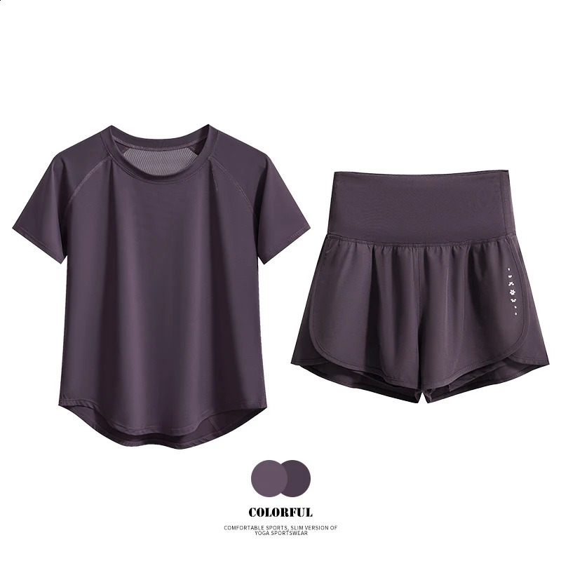 DRUR 2pcs Sport Set Women 2 Piece Running Suit Summer Sportswear Outfits Short Sleeve Gym Tops Shorts Sets Woman Fitness Clothes 250318