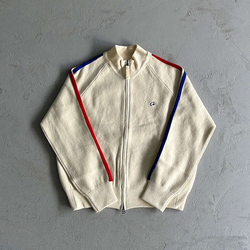 DRILL style American street hip-hop embroidered letter stand up collar zipper cardigan knit sweater men's trendy brand jacket