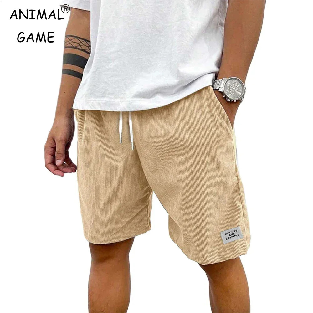 Summer mens lightweight Corduroy sports pants casual shorts beach basketball solid color label streetwear 250319