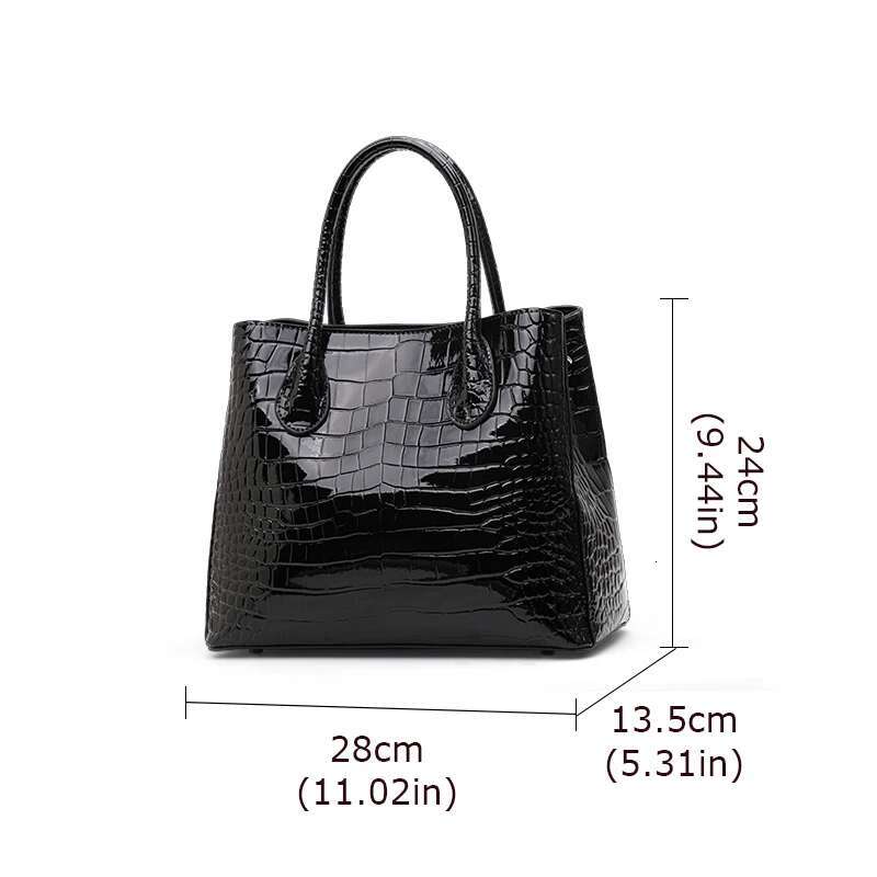Aidrani Genuine Leather Women's Handbag, Light Crocodile Patterned Large Capacity Cowhide Bag, Black Square