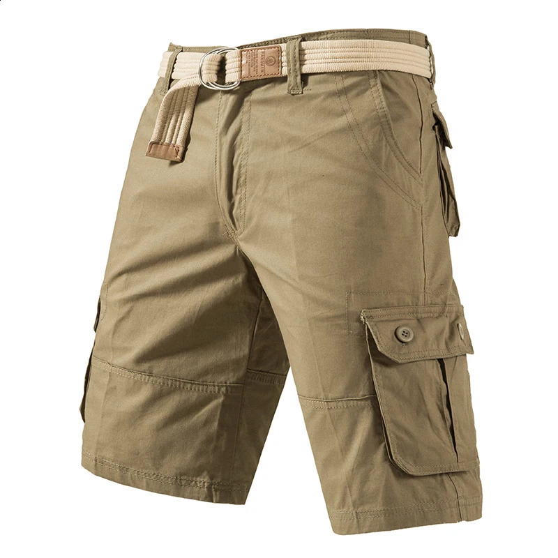 Cargo Knee Shorts Men Sports Casual Bermuda Plus Size Cotton Half Pants Golf Straight Running Gym 250319