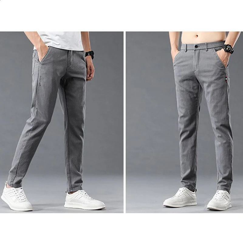 Mens Classic Solid Leisure Daily Pants Male Comfortable Elastic Waist Korean All Match Work Straight Leg Trousers 250311