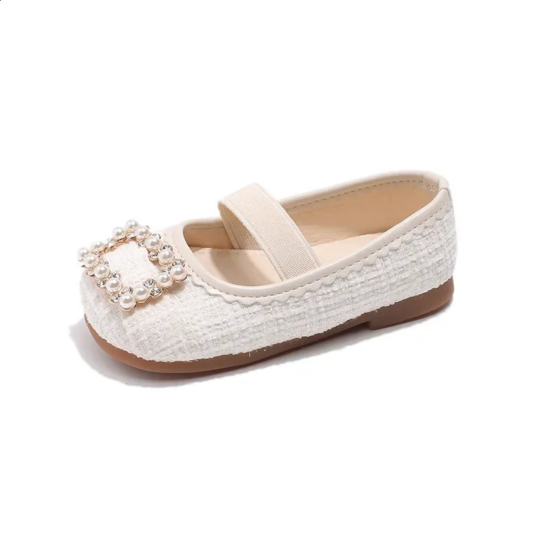 Childrens Womens Leather Shoes Autumn Elegant British Style Soft Bottom Princess Bead Sweet Party Single 250319