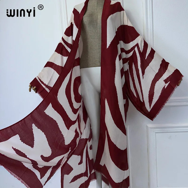WINYI kimono Zebra print cardigan abaya dubai Elegant beach outfits long coat women sexy cotton feeling dress kaftan 250319